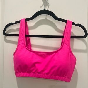 Neon Pink Bikini Set Square Neck High Cut Bottoms Size Small